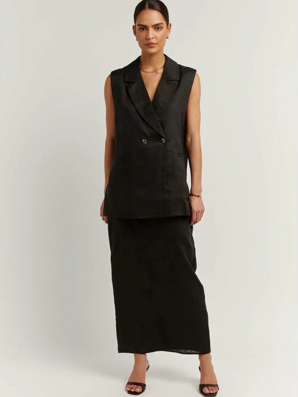 Dissh Cassia Black Linen Vest‎ Womens Size 4